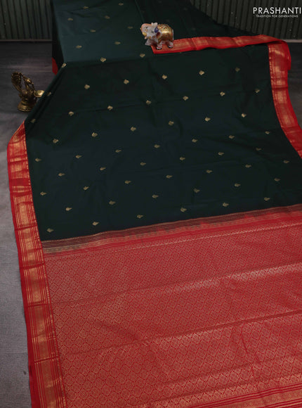 Bottle Green & Red Bangalori Silk - Buttas