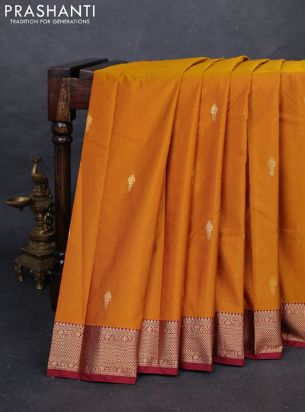 Mustard Yellow & Maroon Bangalori Silk - Buttas
