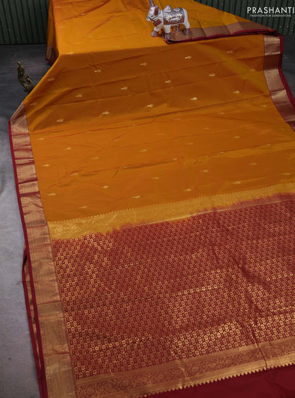 Mustard Yellow & Maroon Bangalori Silk - Buttas