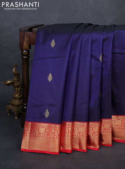 Navy Blue & Red Bangalori Silk - Buttas