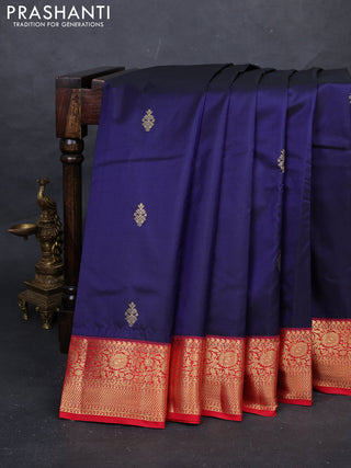 Navy Blue & Red Bangalori Silk - Buttas
