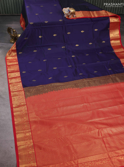 Navy Blue & Red Bangalori Silk - Buttas