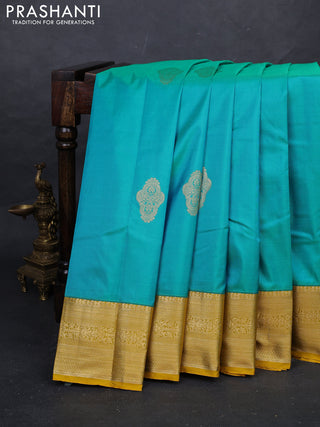 Teal Blue & Yellow Bangalori Silk - Buttas