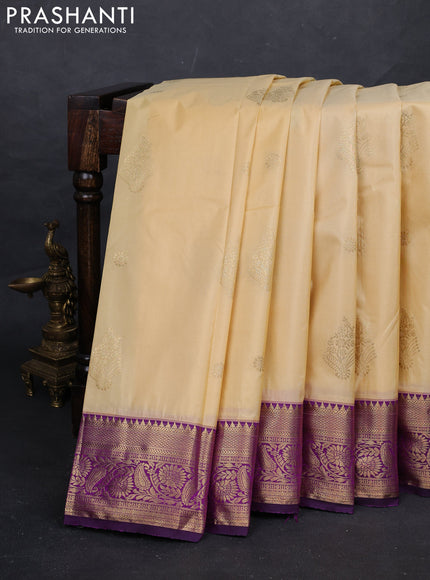 Cream & Purple Bangalori Silk - Buttas