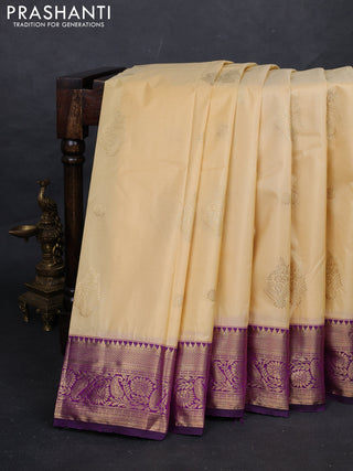 Cream & Purple Bangalori Silk - Buttas