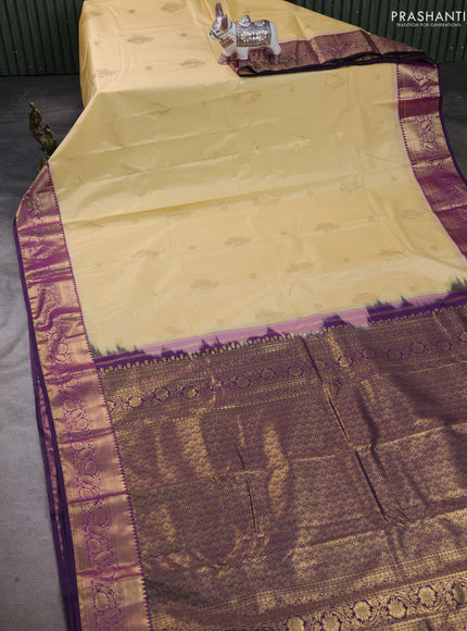 Cream & Purple Bangalori Silk - Buttas