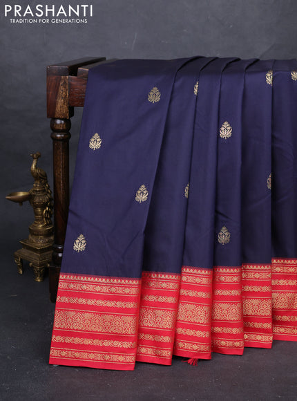 Navy Blue & Red Bangalori Silk - Buttas