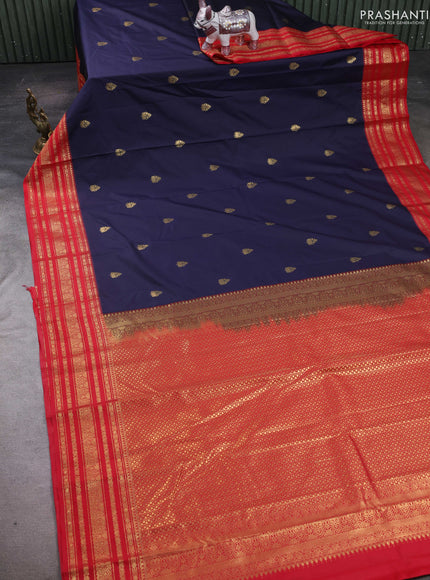 Navy Blue & Red Bangalori Silk - Buttas