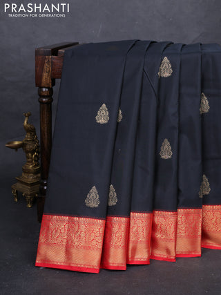Black & Red Bangalori Silk - Buttas