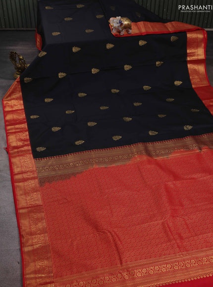 Black & Red Bangalori Silk - Buttas