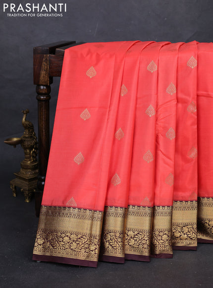 Peach Orange & Coffee Brown Bangalori Silk - Buttas