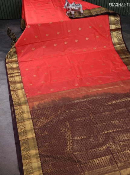 Peach Orange & Coffee Brown Bangalori Silk - Buttas