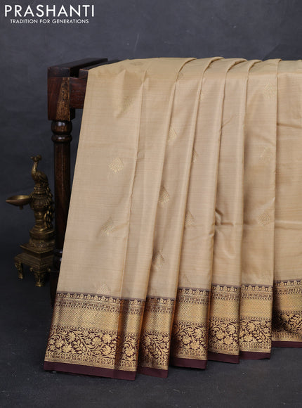 Beige & Coffee Brown Bangalori Silk - Buttas