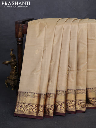 Beige & Coffee Brown Bangalori Silk - Buttas