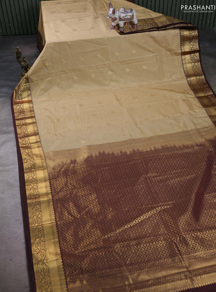 Beige & Coffee Brown Bangalori Silk - Buttas