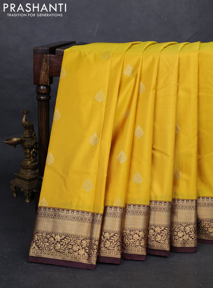 Yellow & Coffee Brown Bangalori Silk - Buttas