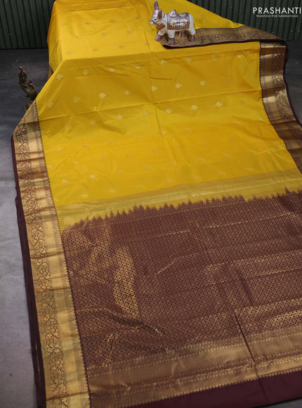 Yellow & Coffee Brown Bangalori Silk - Buttas