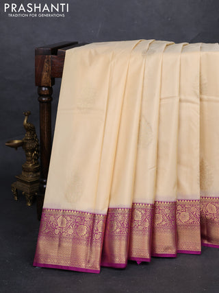 Cream & Purple Bangalori Silk - Buttas