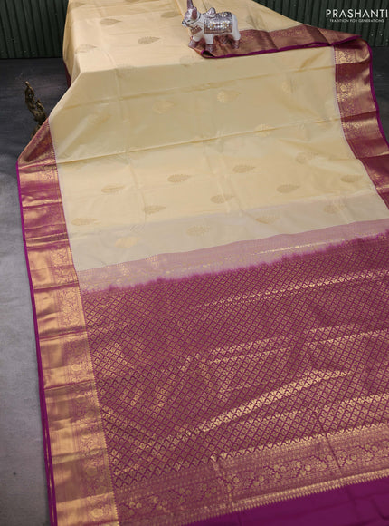 Cream & Purple Bangalori Silk - Buttas