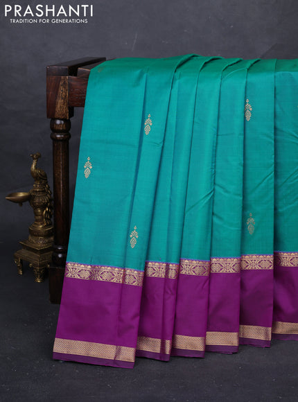 Teal Blue & Purple Bangalori Silk - Buttas