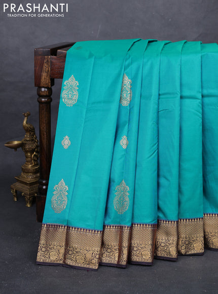 Teal Blue & Black Bangalori Silk - Buttas