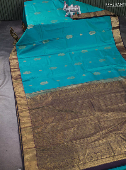 Teal Blue & Black Bangalori Silk - Buttas