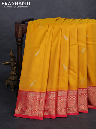 Mustard Yellow & Pink Bangalori Silk - Buttas