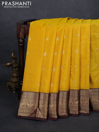 Yellow & Coffee Brown Bangalori Silk - Buttas