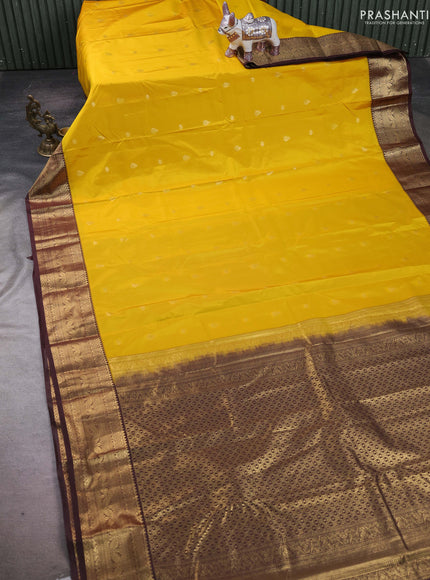 Yellow & Coffee Brown Bangalori Silk - Buttas