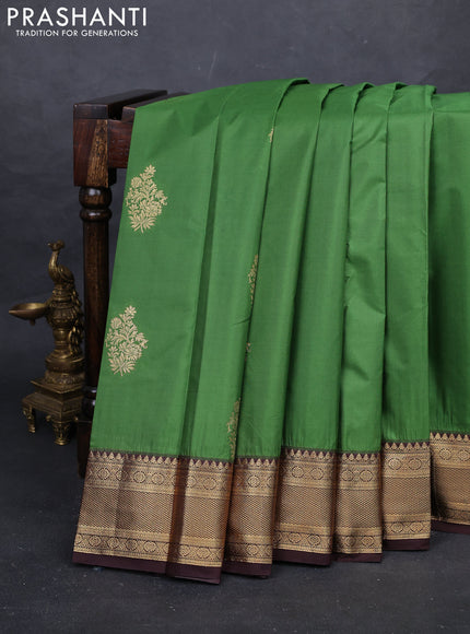 Green & Coffee Brown Bangalori Silk - Buttas