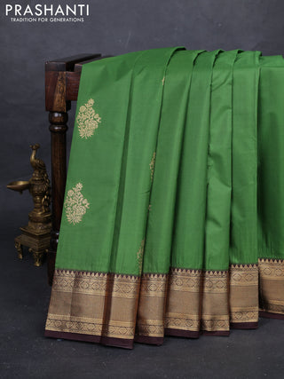 Green & Coffee Brown Bangalori Silk - Buttas