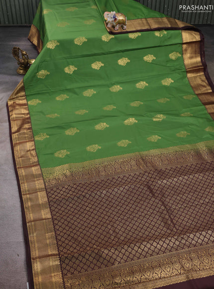 Green & Coffee Brown Bangalori Silk - Buttas