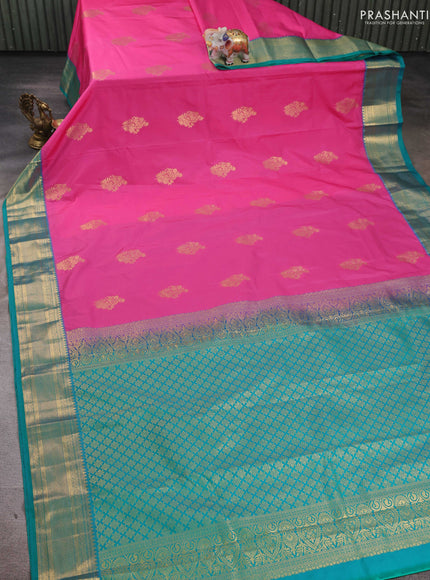 Pink & Teal Green Bangalori Silk - Buttas