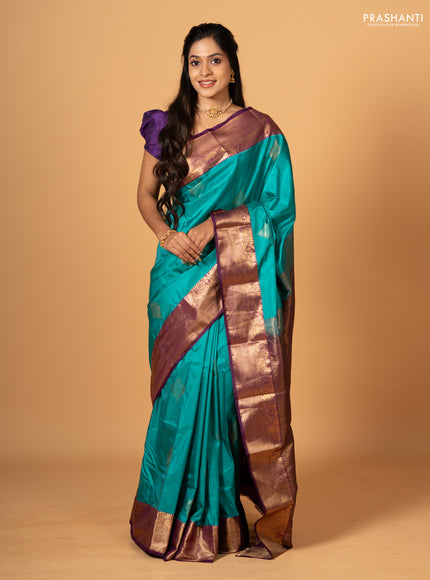 Teal Green & Purple Bangalori Silk - Buttas
