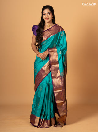 Teal Green & Purple Bangalori Silk - Buttas