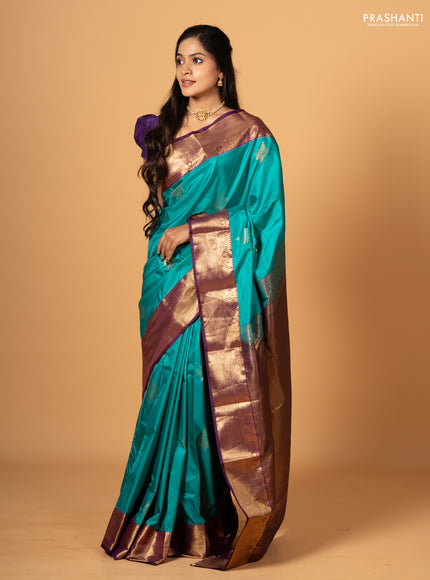 Teal Green & Purple Bangalori Silk - Buttas
