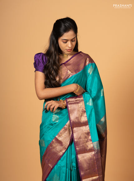 Teal Green & Purple Bangalori Silk - Buttas