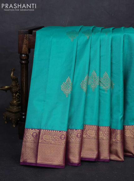 Teal Green & Purple Bangalori Silk - Buttas