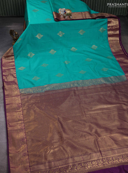 Teal Green & Purple Bangalori Silk - Buttas