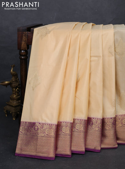 Cream & Purple Bangalori Silk - Buttas