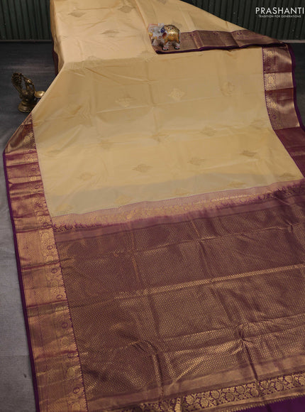 Cream & Purple Bangalori Silk - Buttas
