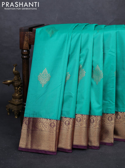 Teal Blue & Wine Bangalori Silk - Buttas