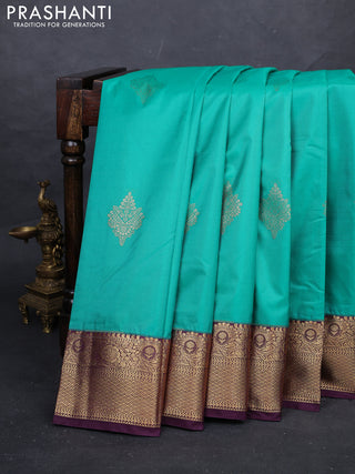 Teal Blue & Wine Bangalori Silk - Buttas