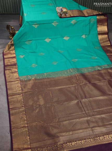 Teal Blue & Wine Bangalori Silk - Buttas