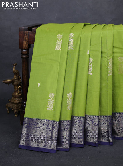 Green & Navy Blue Bangalori Silk - Buttas