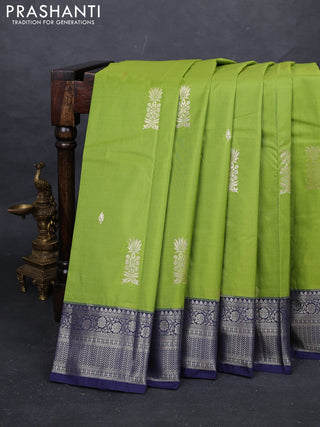 Green & Navy Blue Bangalori Silk - Buttas