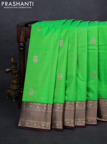 Green & Coffee Brown Bangalori Silk - Buttas