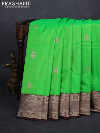 Green & Coffee Brown Bangalori Silk - Buttas