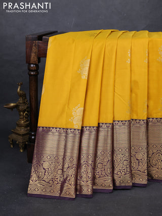 Mustard Yellow & Wine Bangalori Silk - Buttas