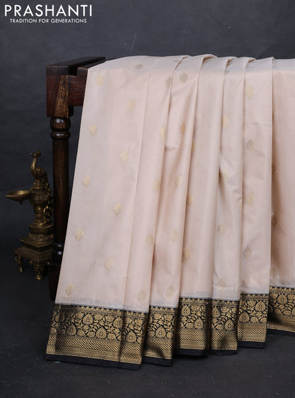 Beige & Black Bangalori Silk - Buttas